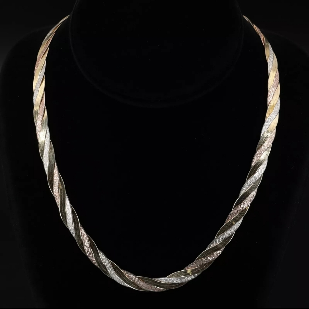 Tri-Color Herringbone Chain Necklace